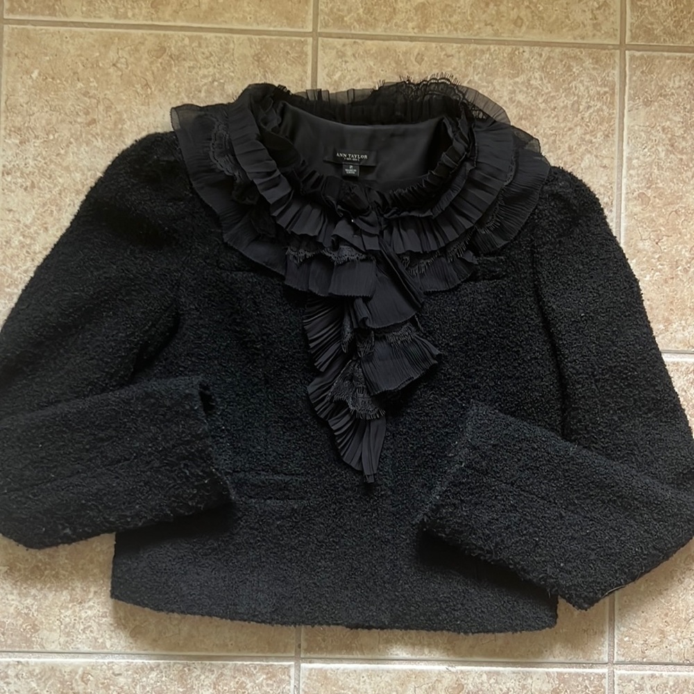 Ann Taylor tweed jacket with silk raffle